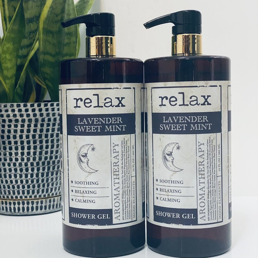 2X Aromatherapy Lavender Sweet Mint Calming Relaxing Shower Gel 32oz each